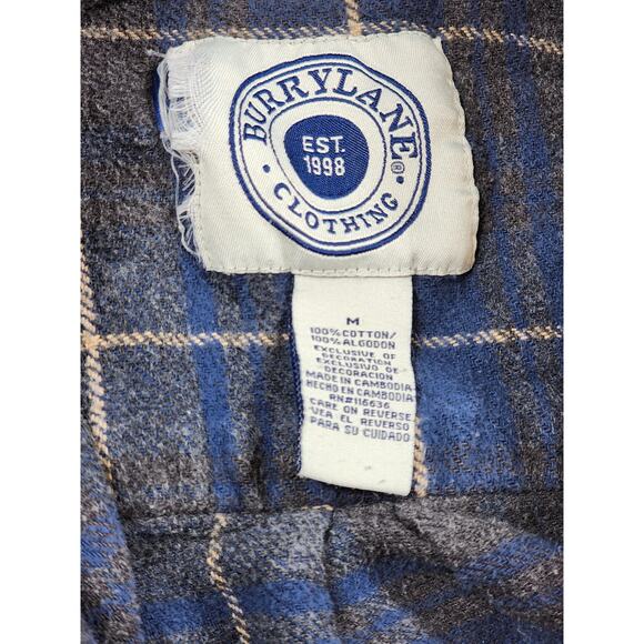 Burry Lane Flannel Shirt Mens Medium Classic Rugged Plaid Long Sleeve Button Up - Picture 4 of 13
